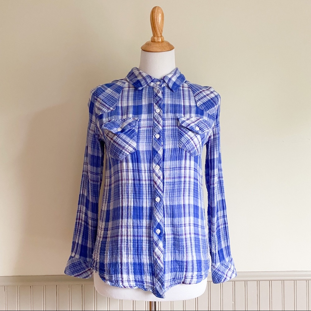 Rails Kendra Gauze Button-Down Plaid Shirt
